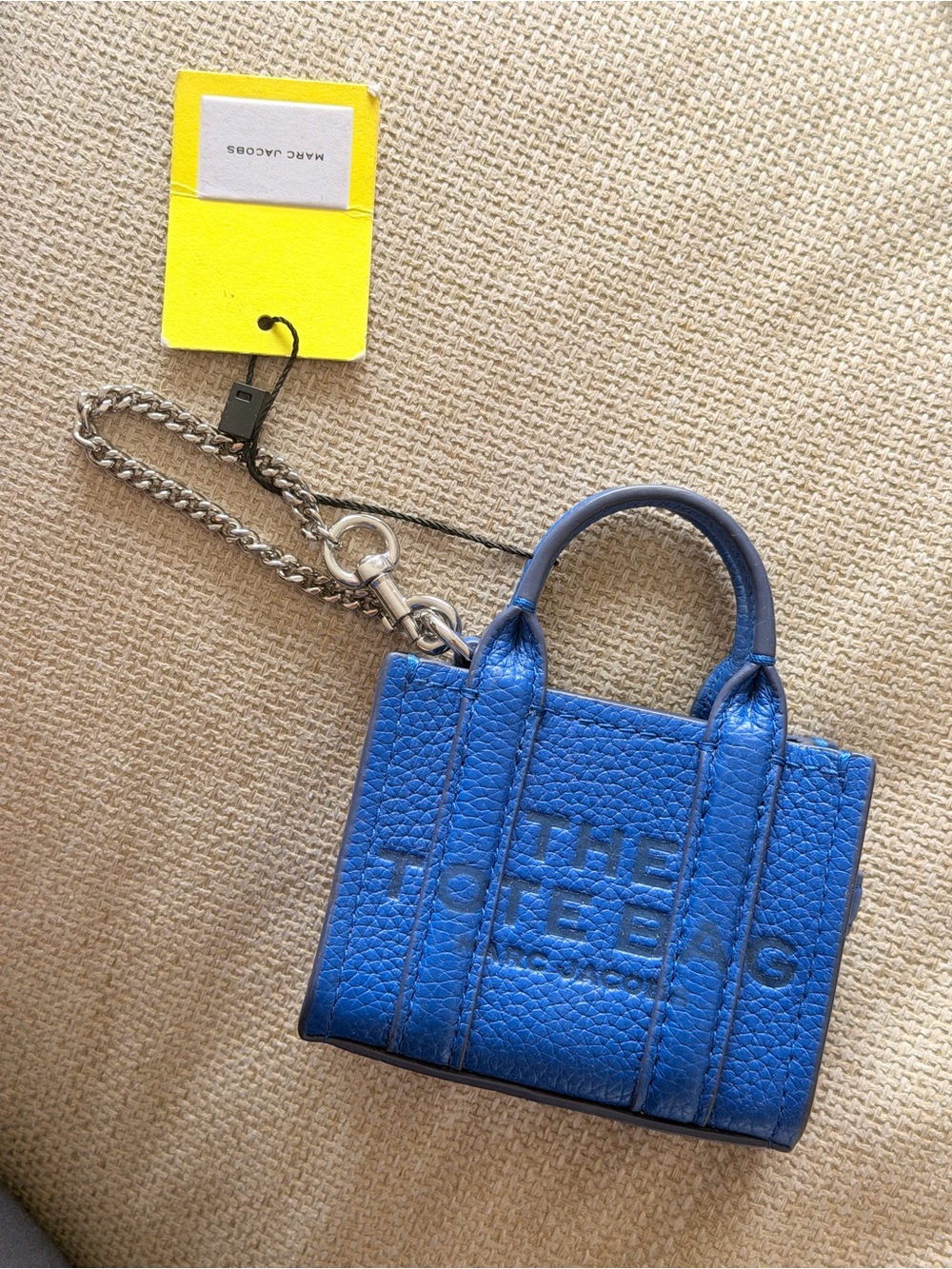 Marc Jacobs Blue Leather Mini Tote Keychain with Chain Strap
